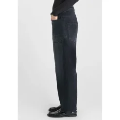 Jeans loose, large balloon taille haute, longueur 34 bleu en coton Alia