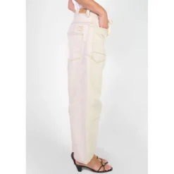 Jeans loose, large balloon taille haute, longueur 34 blanc Luna