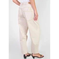 Jeans loose, large balloon taille haute, longueur 34 blanc Luna