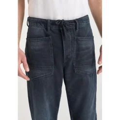 Jeans loose, large loose, longueur 34 bleu Aron en coton