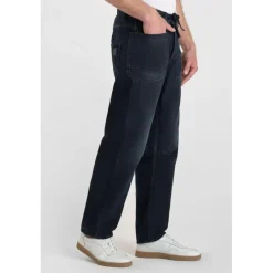 Jeans loose, large loose, longueur 34 bleu Aron en coton