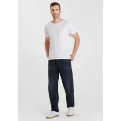 Jeans loose, large loose, longueur 34 bleu Aron en coton