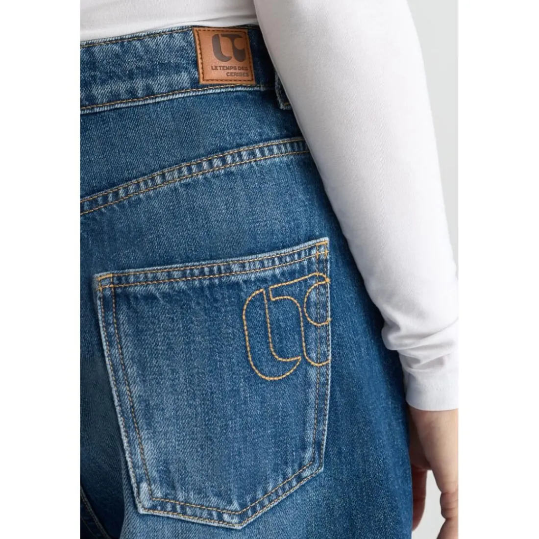 Jeans loose, large LOUVY, longueur 34 bleu Lola en coton