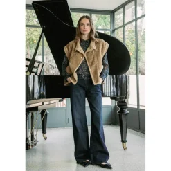 Jeans loose, large wide leg , longueur 34 bleu en coton Liz