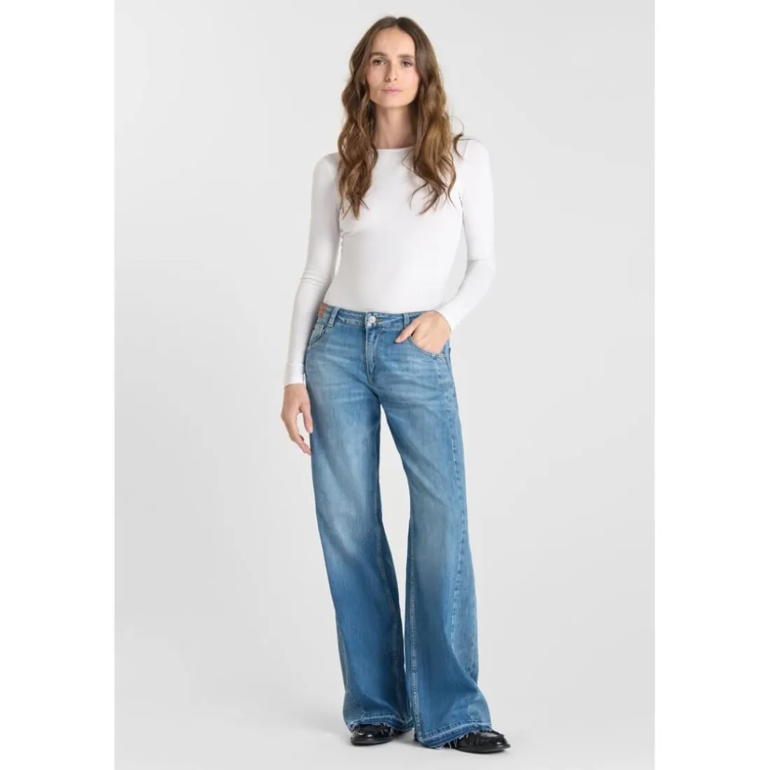 Jeans loose, large wide leg , longueur 34 bleu Gwen