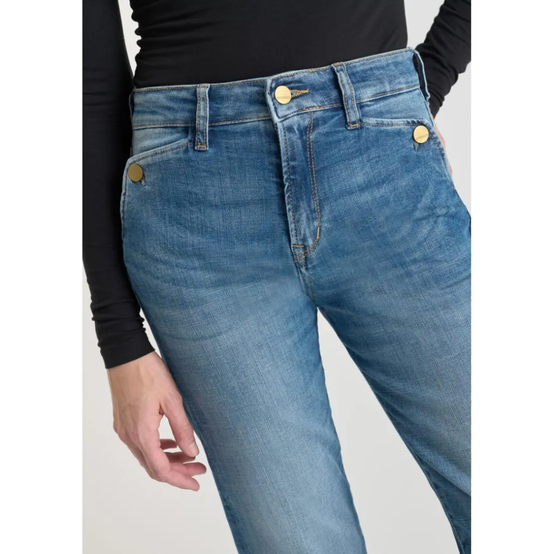 Jeans mom , 7/8ème bleu en coton Lola