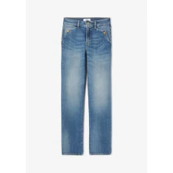 Jeans mom , 7/8ème bleu en coton Lola