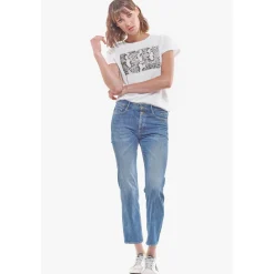 Jeans mom 400/18, 7/8ème bleu en coton Maia