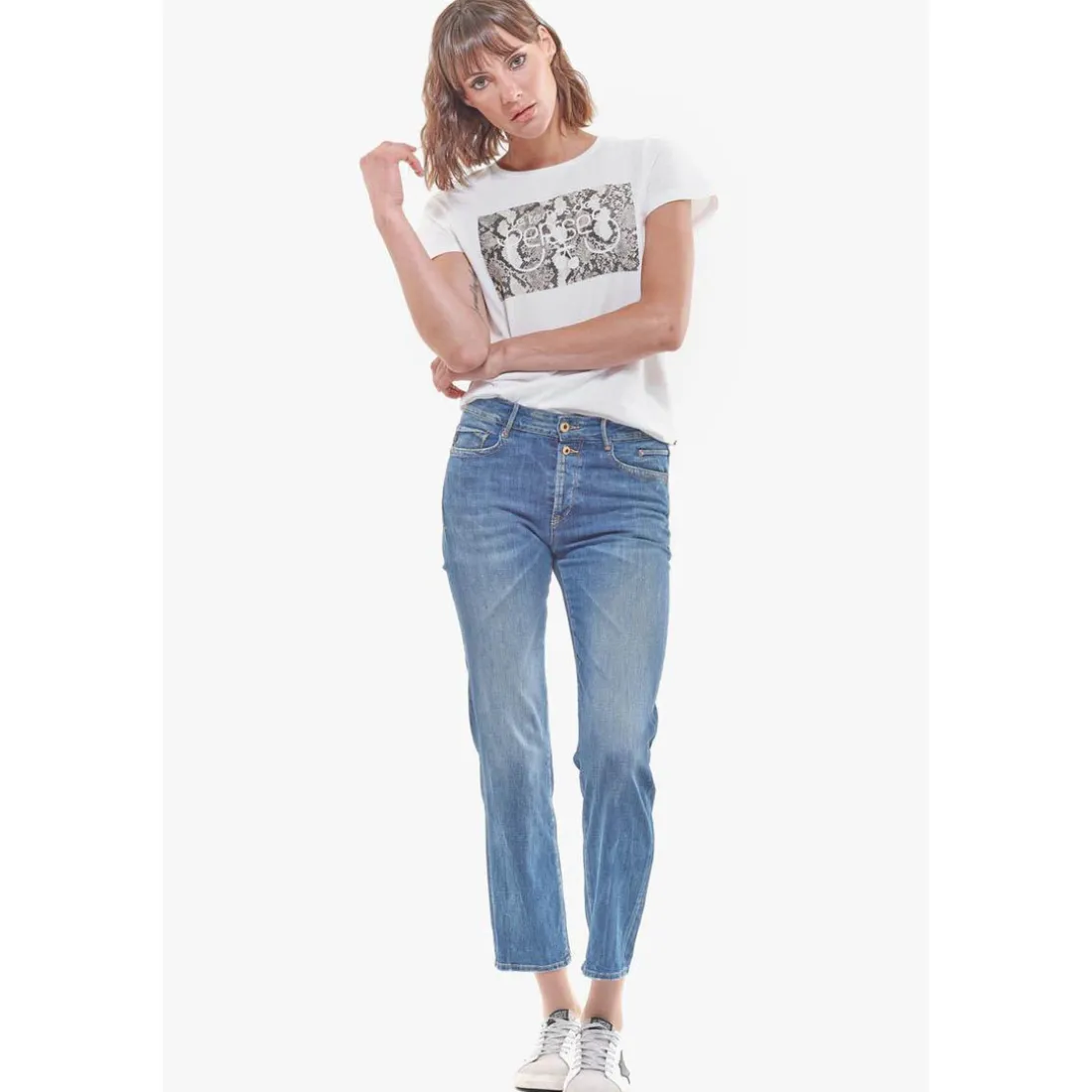 Jeans mom 400/18, 7/8ème bleu en coton Maia