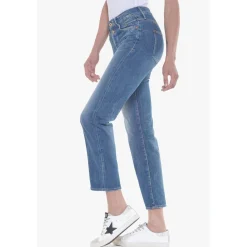 Jeans mom 400/18, 7/8ème bleu en coton Maia