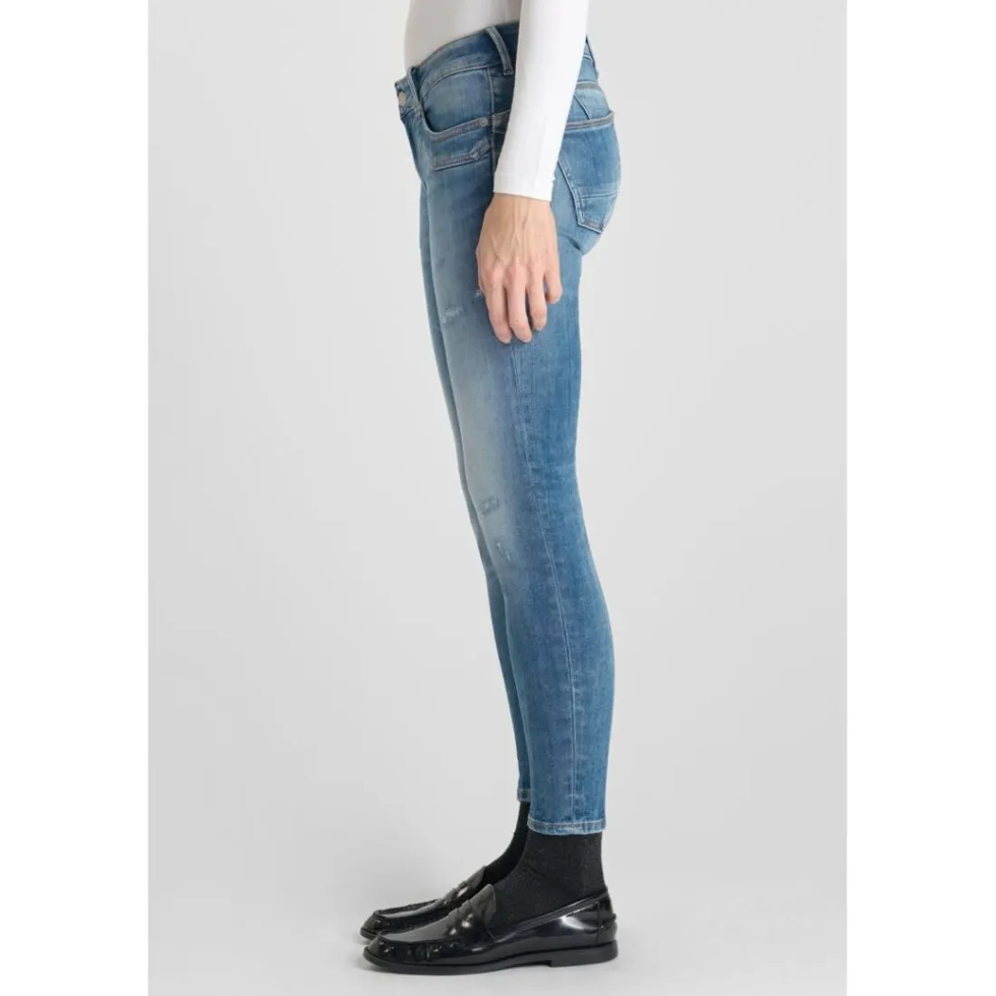 Jeans pulp slim Yulo 7/8ème destroy bleu N°3 en coton Clara