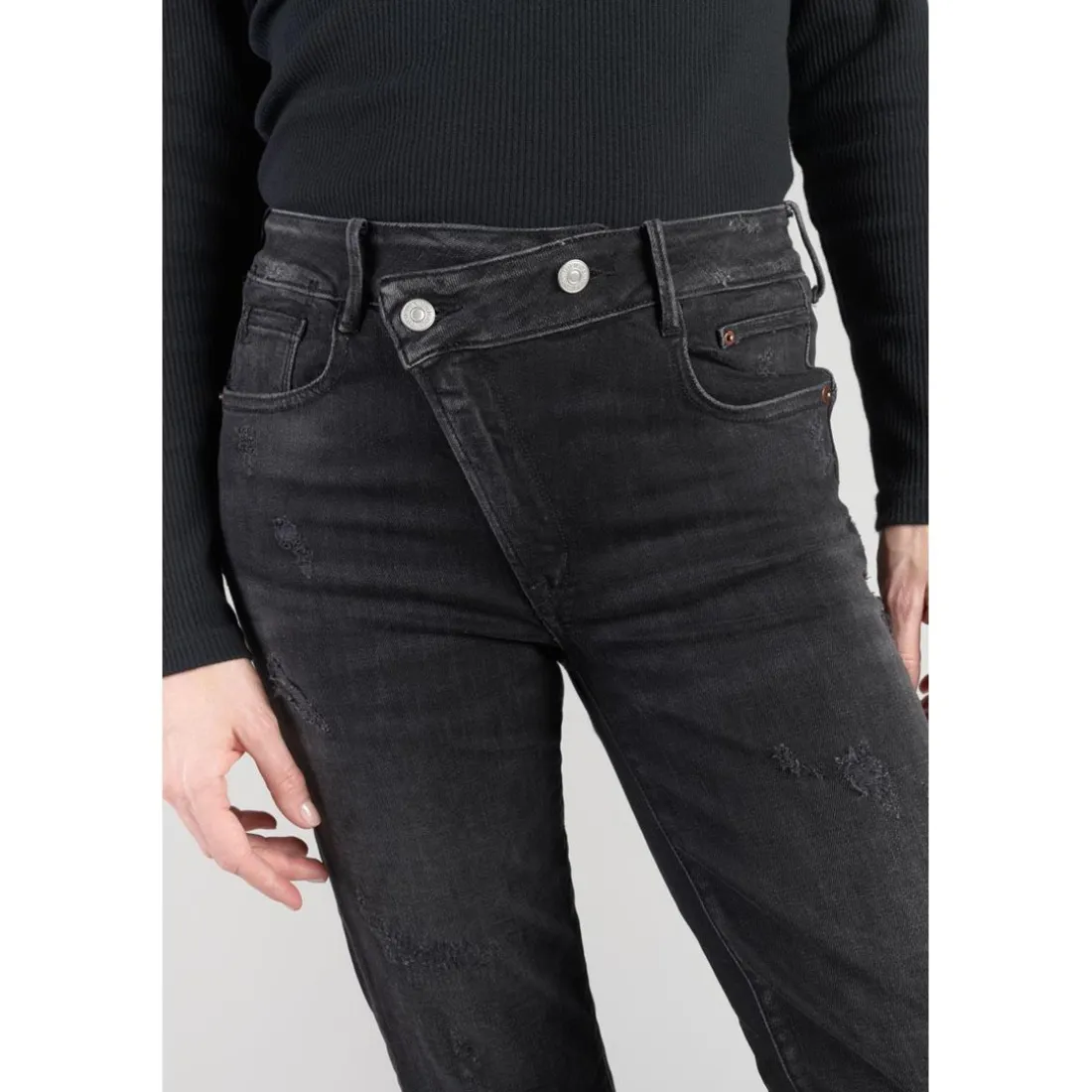 Jeans push-up regular, droit taille haute PULP, 7/8ème noir en coton