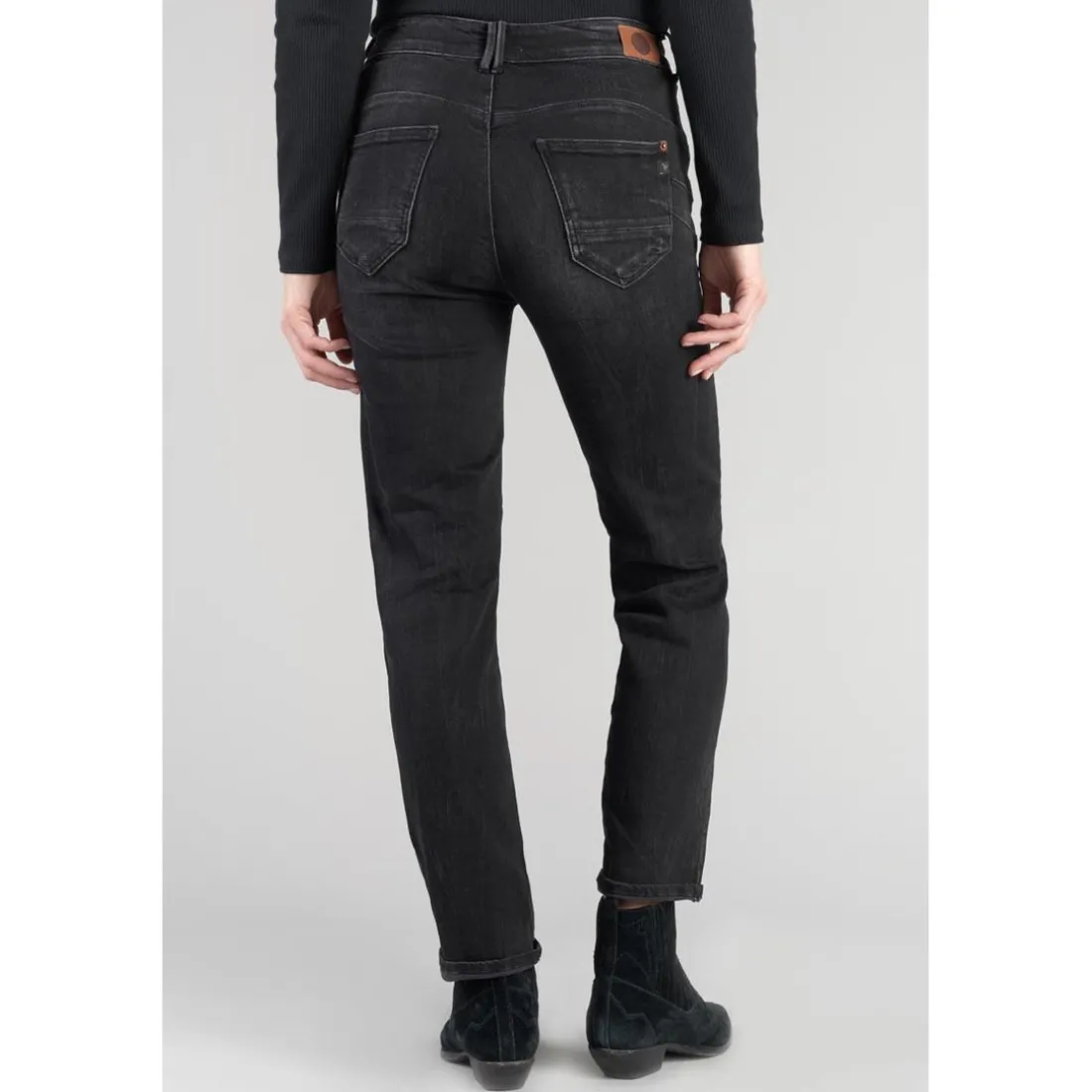 Jeans push-up regular, droit taille haute PULP, 7/8ème noir en coton