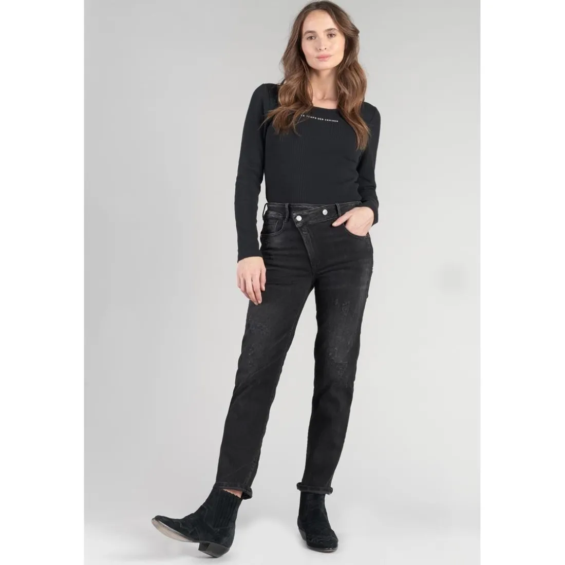 Jeans push-up regular, droit taille haute PULP, 7/8ème noir en coton