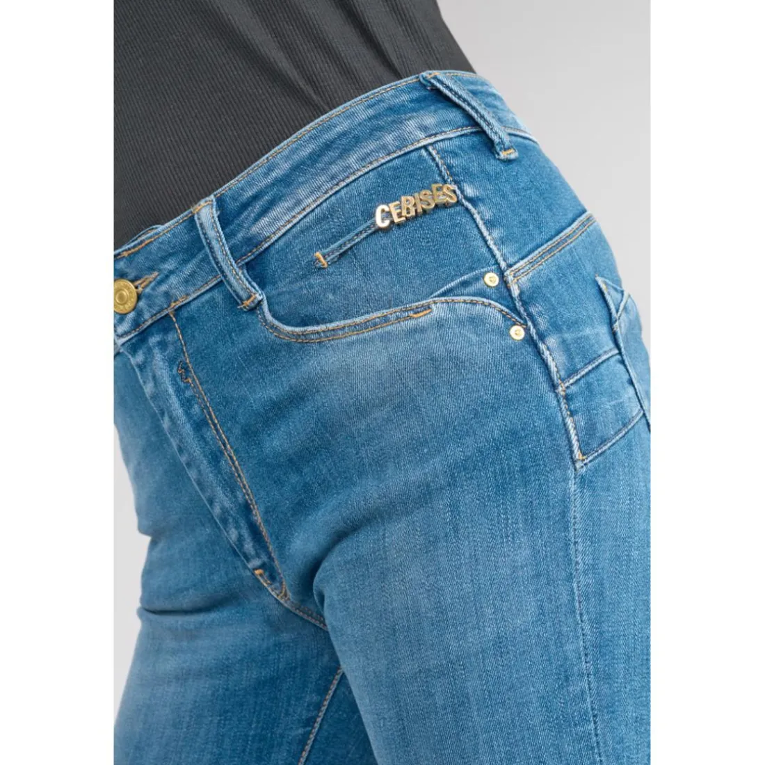 Jeans push-up regular, droit taille haute PULP, longueur 34 bleu Fern en coton