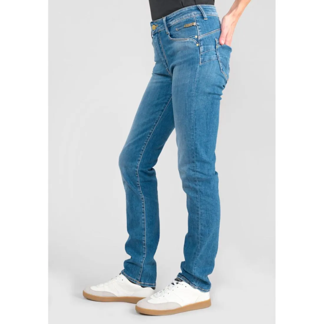 Jeans push-up regular, droit taille haute PULP, longueur 34 bleu Fern en coton