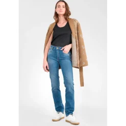 Jeans push-up regular, droit taille haute PULP, longueur 34 bleu Fern en coton