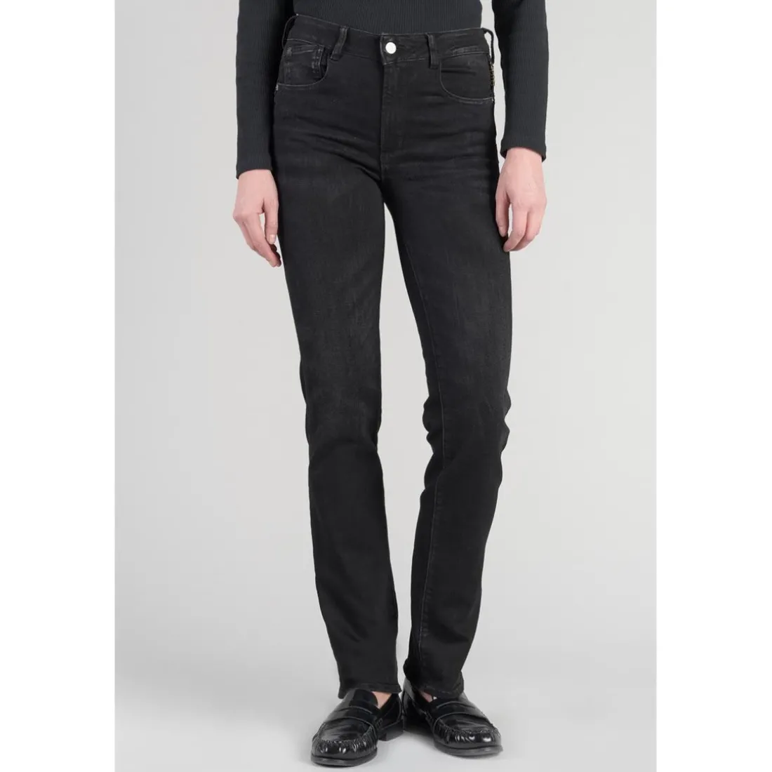 Jeans push-up regular, droit taille haute PULP, longueur 33 noir en coton