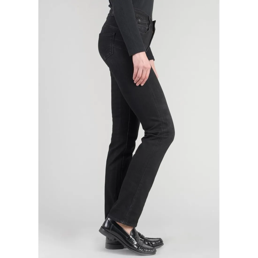 Jeans push-up regular, droit taille haute PULP, longueur 33 noir en coton
