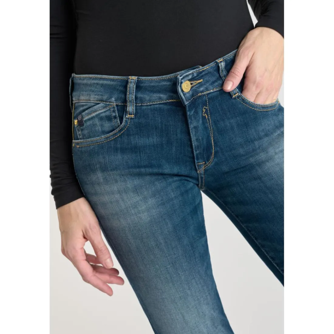 Jeans push-up slim PULP, longueur 34 bleu en coton Yule