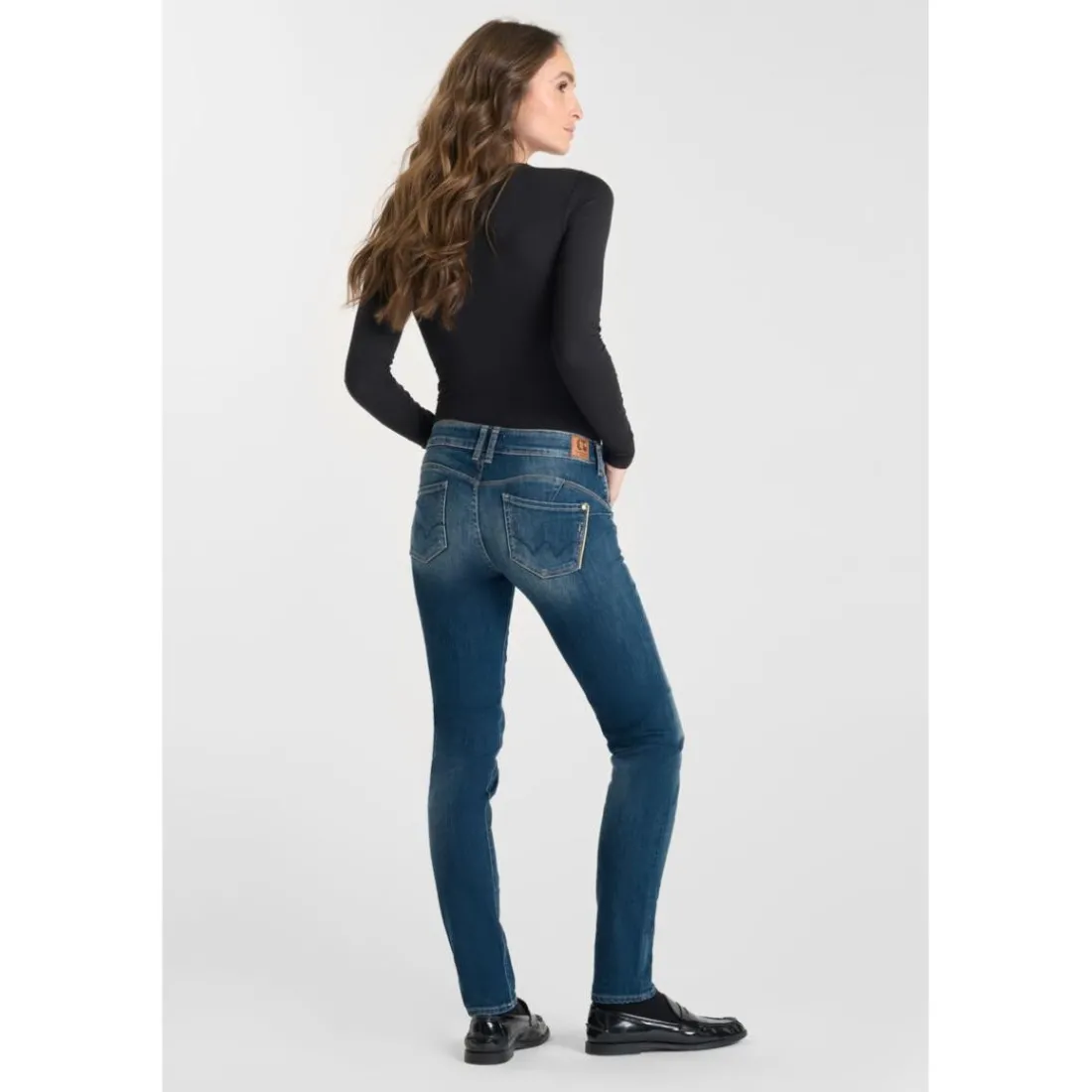 Jeans push-up slim PULP, longueur 34 bleu en coton Yule
