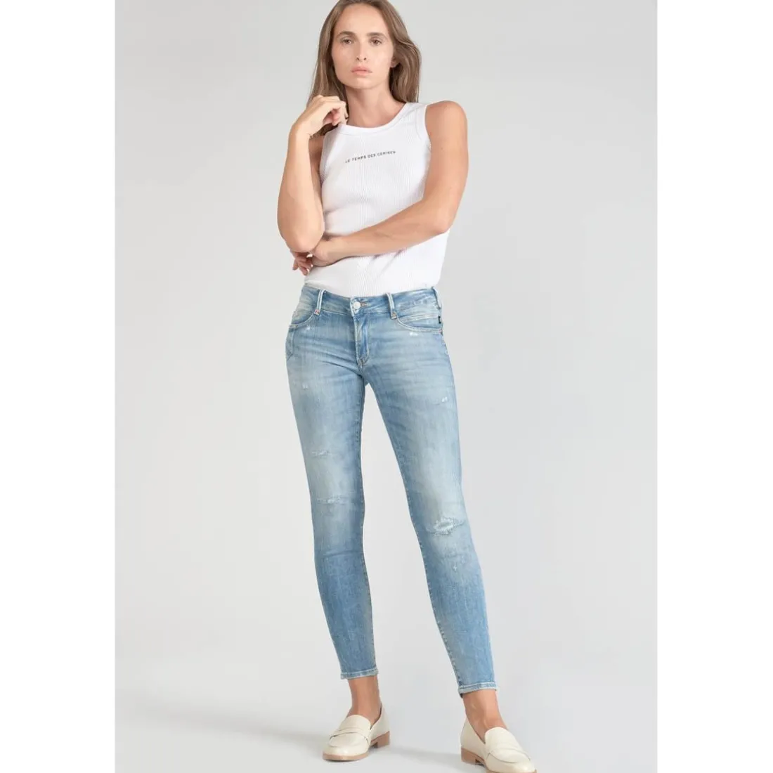 Jeans push-up slim PULP, 7/8ème bleu en coton Rhea