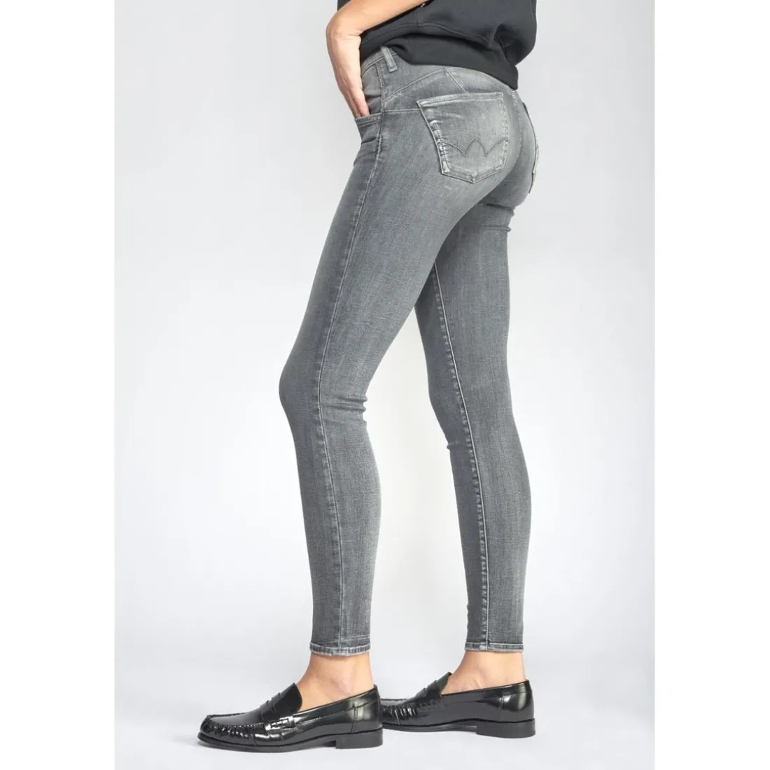 Jeans push-up slim PULP, 7/8ème gris en coton Sia