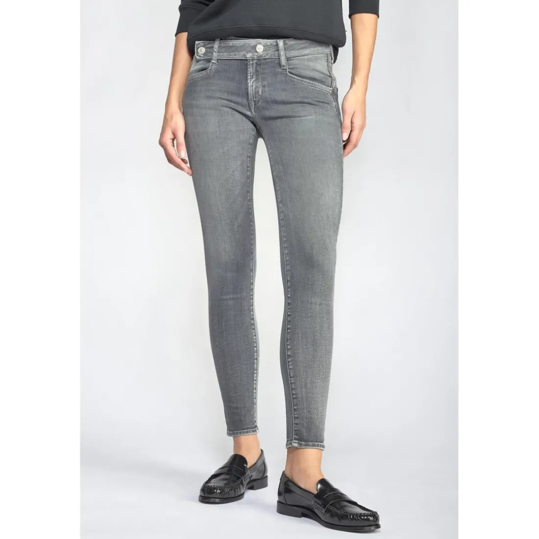 Jeans push-up slim PULP, 7/8ème gris en coton Sia