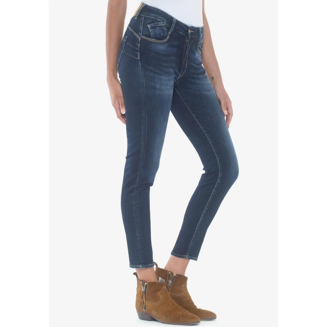 Jeans push-up slim taille haute PULP, 7/8ème bleu en coton Ines