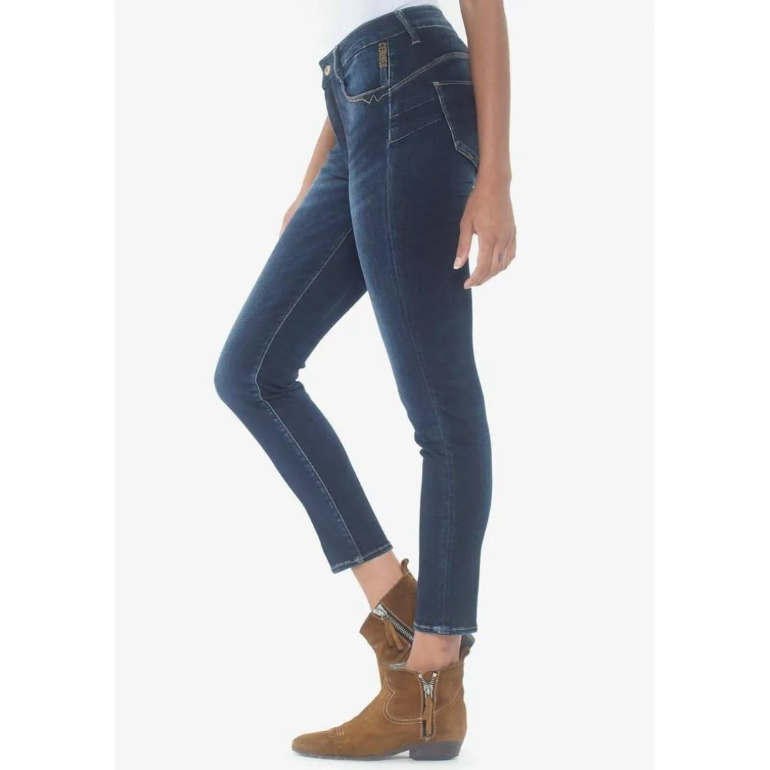 Jeans push-up slim taille haute PULP, 7/8ème bleu en coton Ines