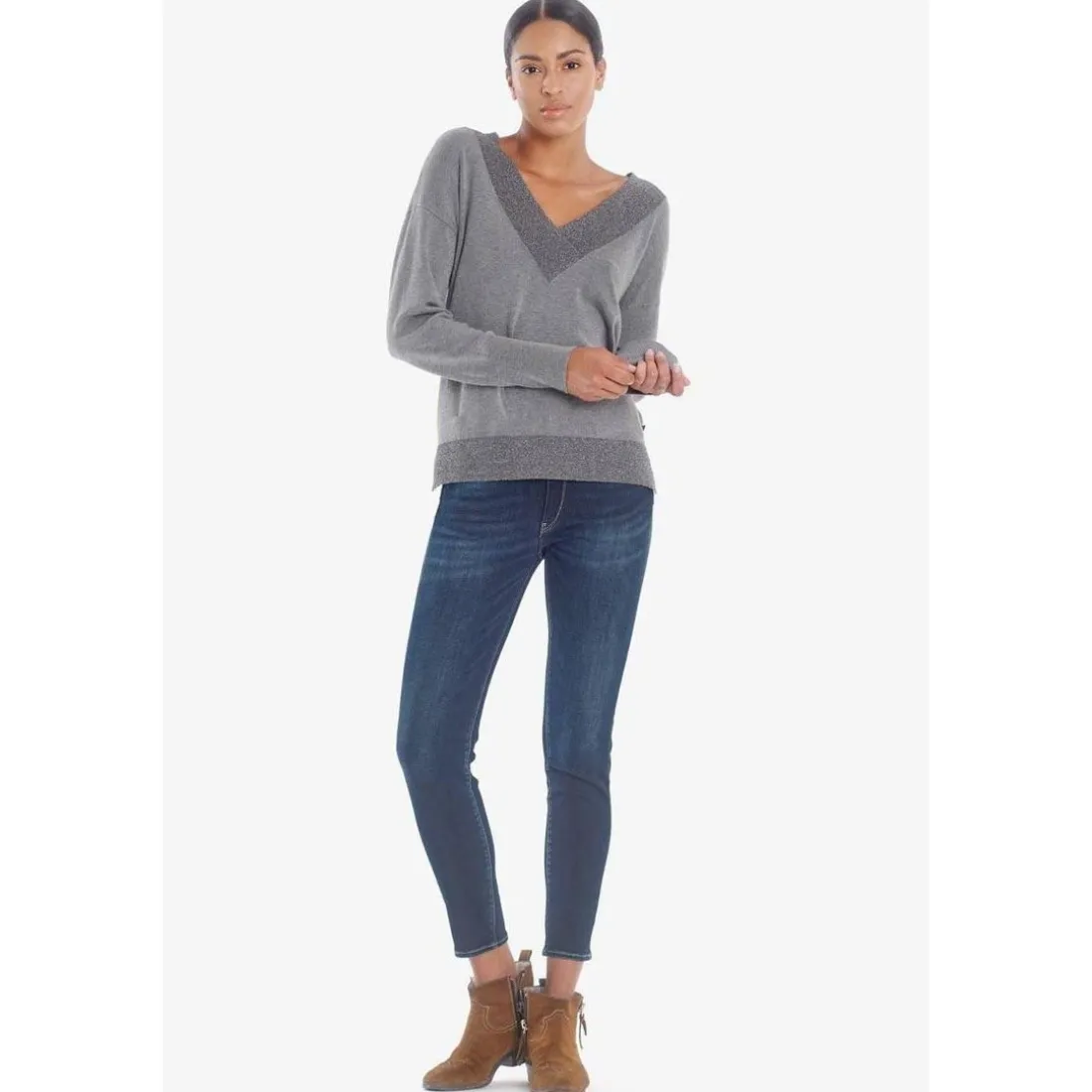 Jeans push-up slim taille haute PULP, 7/8ème bleu en coton Ines