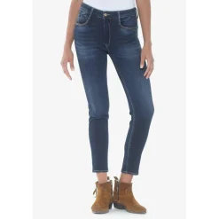 Jeans push-up slim taille haute PULP, 7/8ème bleu en coton Ines