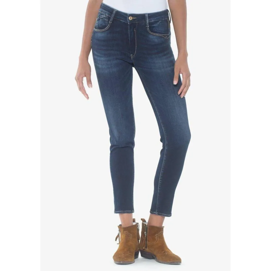 Jeans push-up slim taille haute PULP, 7/8ème bleu en coton Ines