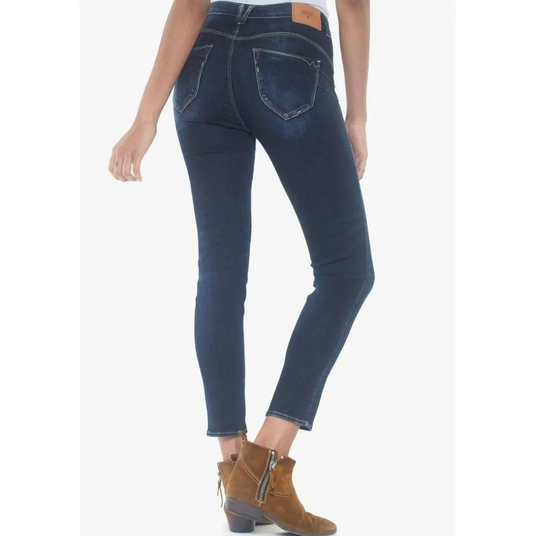 Jeans push-up slim taille haute PULP, 7/8ème bleu en coton Ines