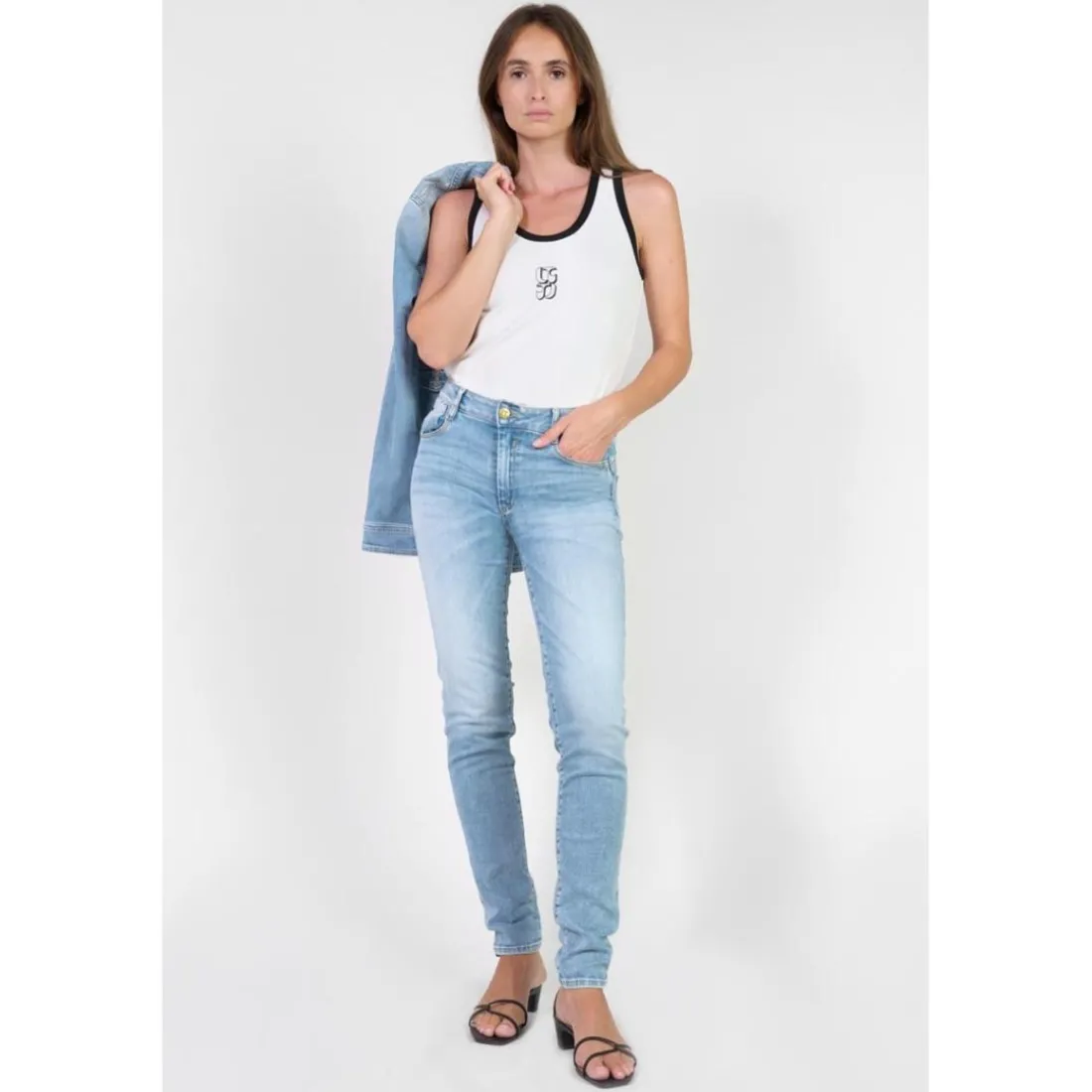 Jeans push-up slim taille haute PULP, longueur 34 bleu en coton Daisy