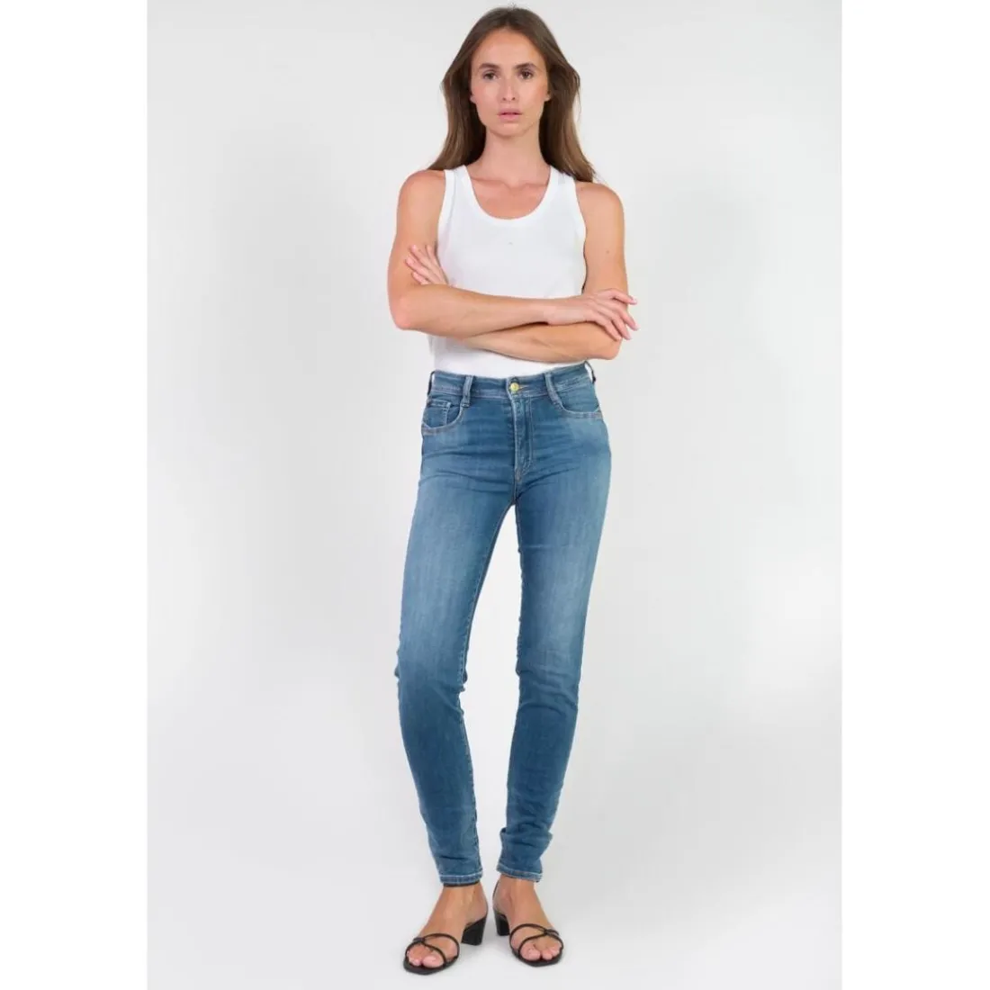 Jeans push-up slim taille haute PULP, longueur 34 bleu en coton Lia