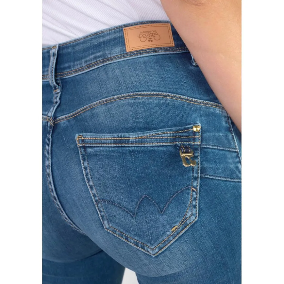 Jeans push-up slim taille haute PULP, longueur 34 bleu en coton Lia