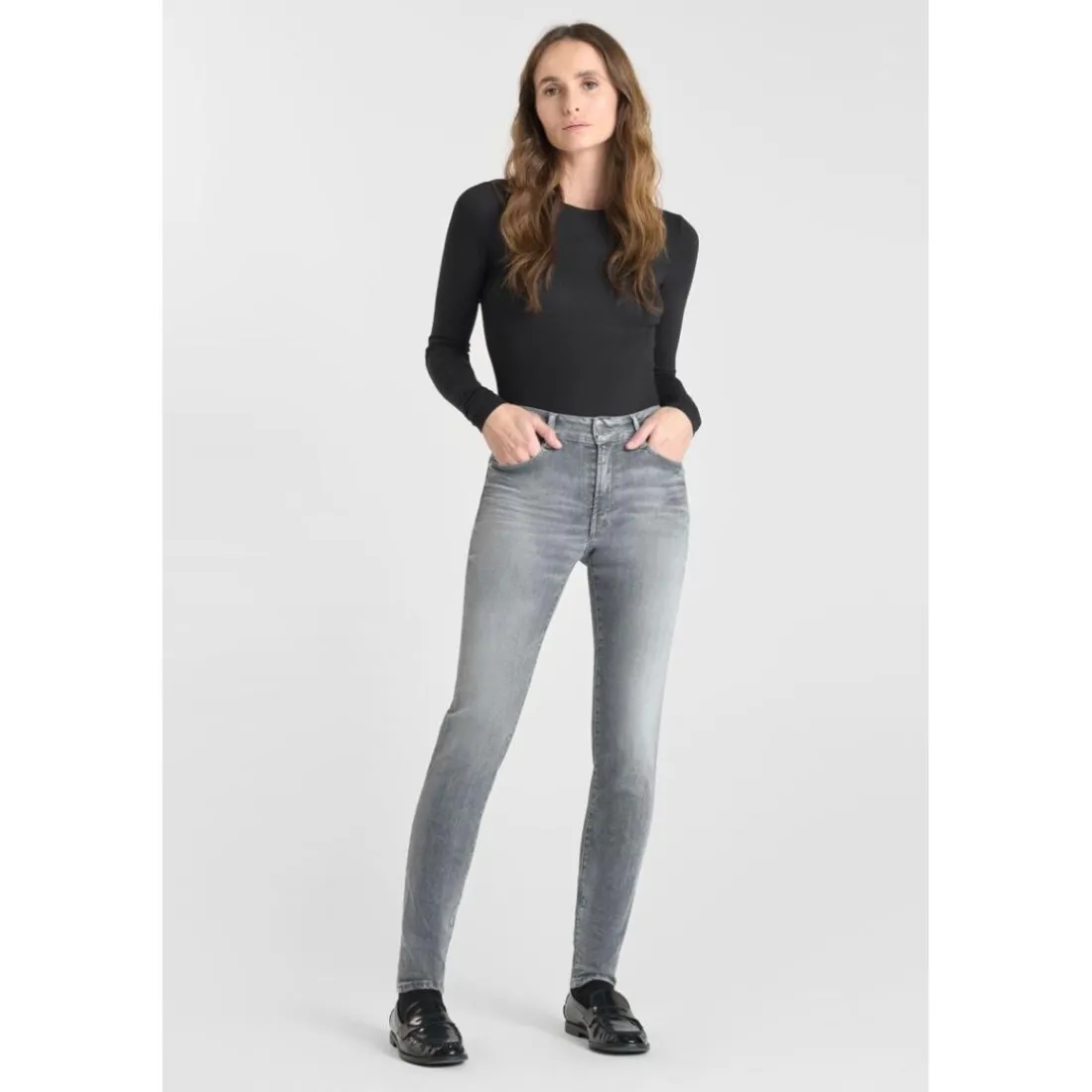 Jeans push-up slim taille haute PULP, longueur 34 gris Ivy en coton