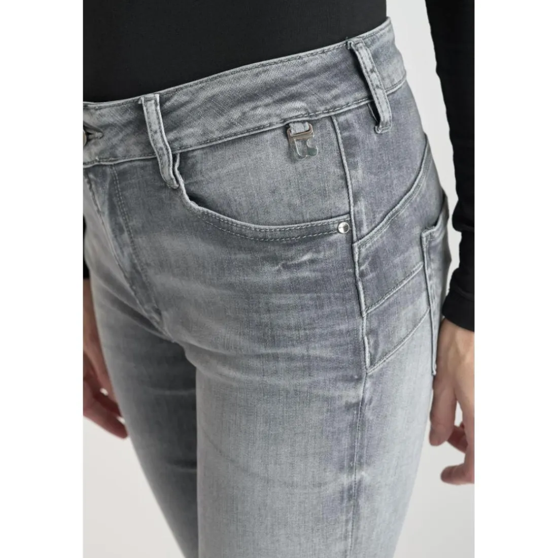 Jeans push-up slim taille haute PULP, longueur 34 gris Ivy en coton