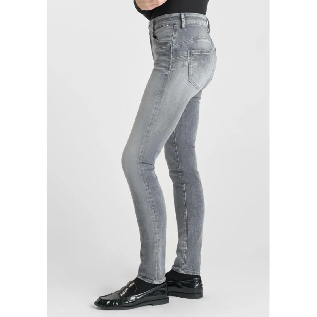 Jeans push-up slim taille haute PULP, longueur 34 gris Ivy en coton