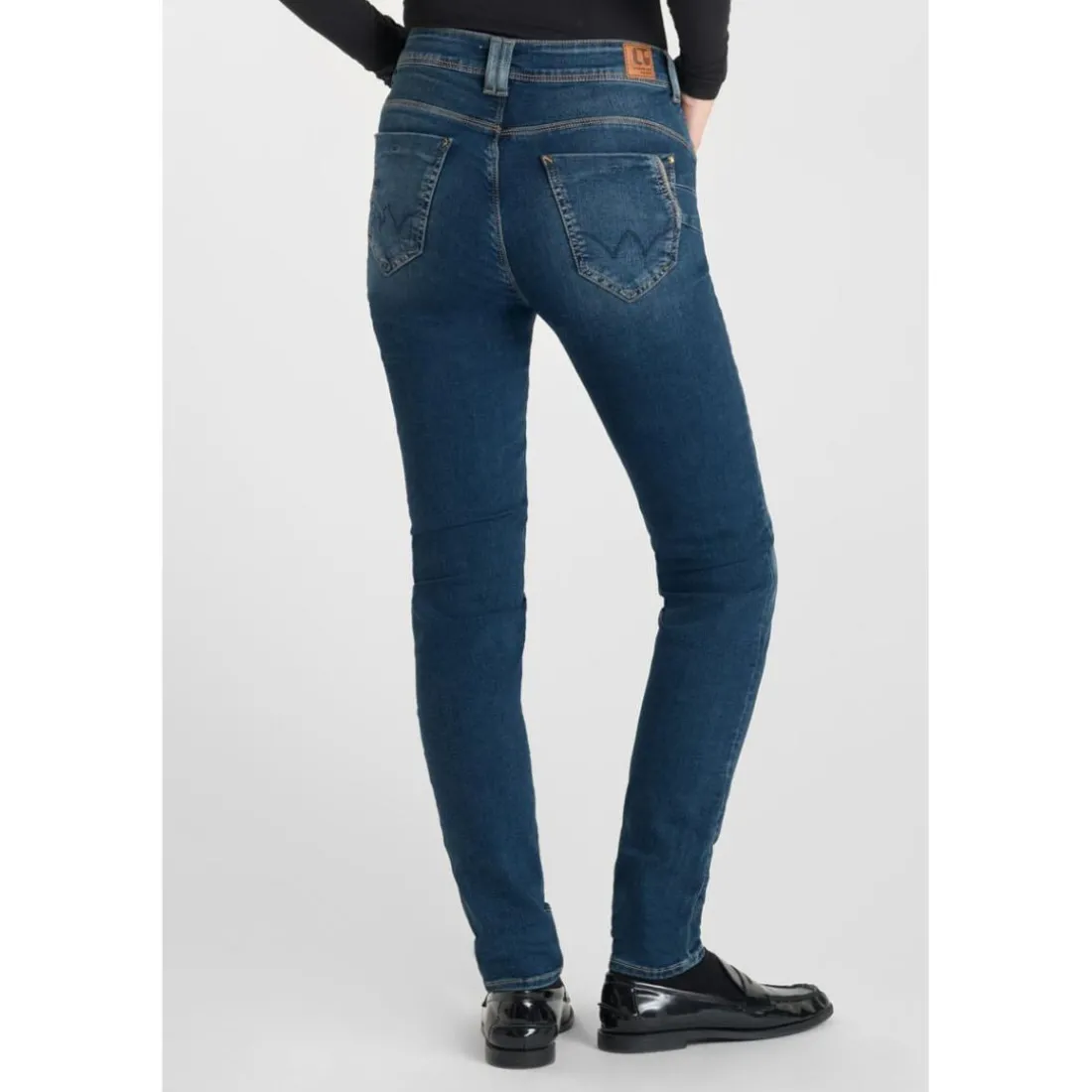 Jeans push-up slim taille haute PULP, longueur 34 bleu Noémie en coton Yara