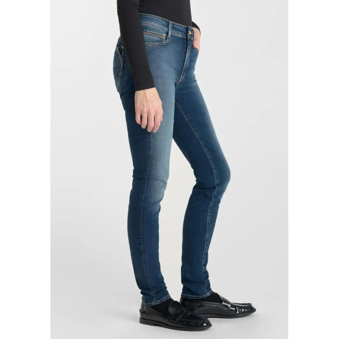 Jeans push-up slim taille haute PULP, longueur 34 bleu Noémie en coton Yara