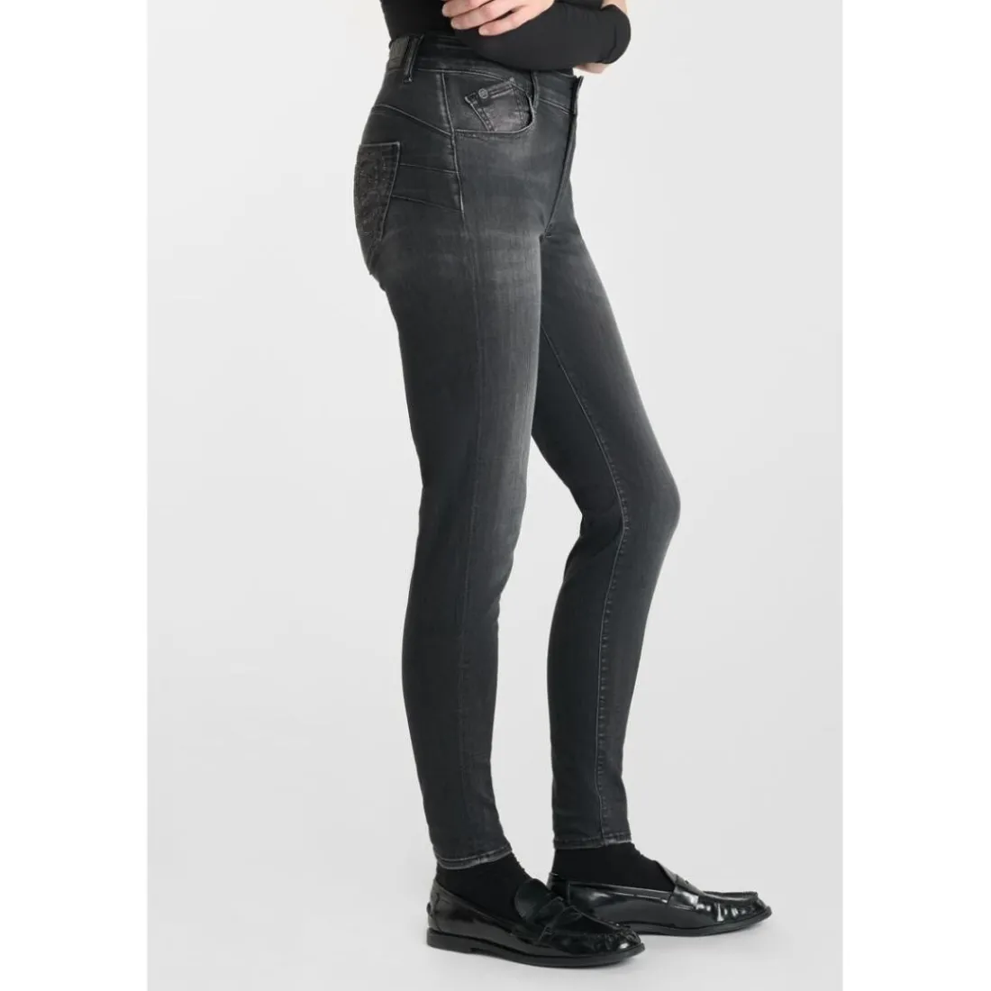 Jeans push-up slim taille haute PULP, 7/8ème noir Vale