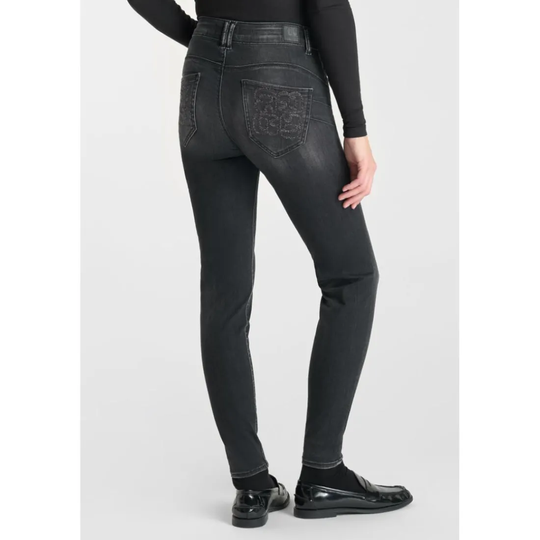 Jeans push-up slim taille haute PULP, 7/8ème noir Vale
