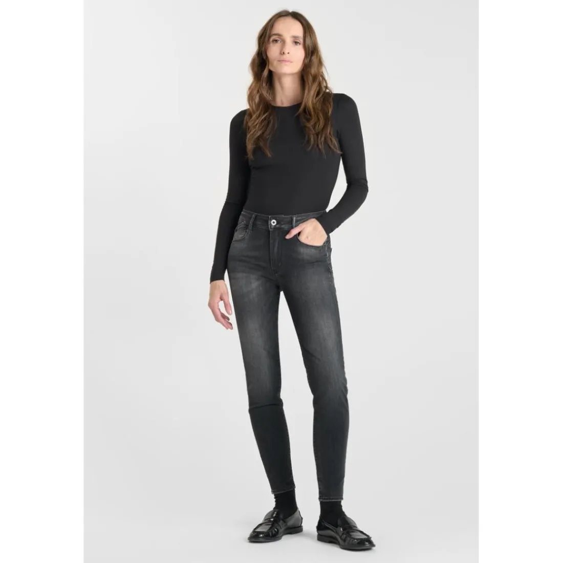Jeans push-up slim taille haute PULP, 7/8ème noir Vale