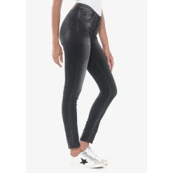 Jeans push-up slim taille haute PULP, 7/8ème noir en coton Zoe