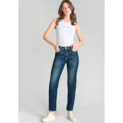Jeans regular, droit 400/17, 7/8ème bleu en coton