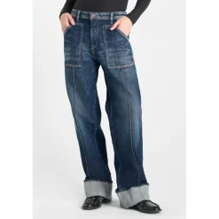 Jeans regular, droit 400/28 regular loose taille haute, longueur 34 bleu en coton Maud