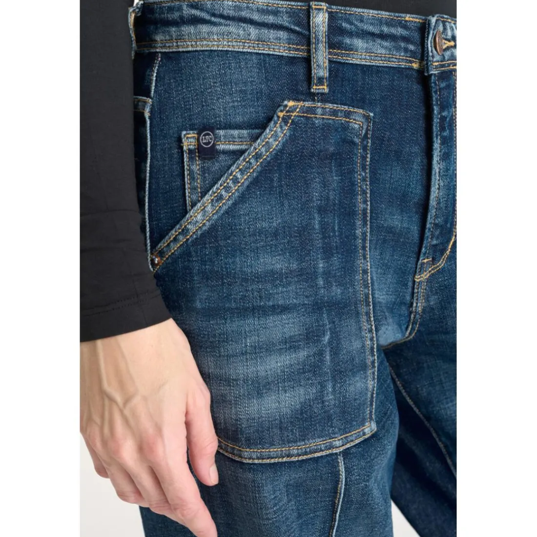 Jeans regular, droit 400/28 regular loose taille haute, longueur 34 bleu en coton Maud
