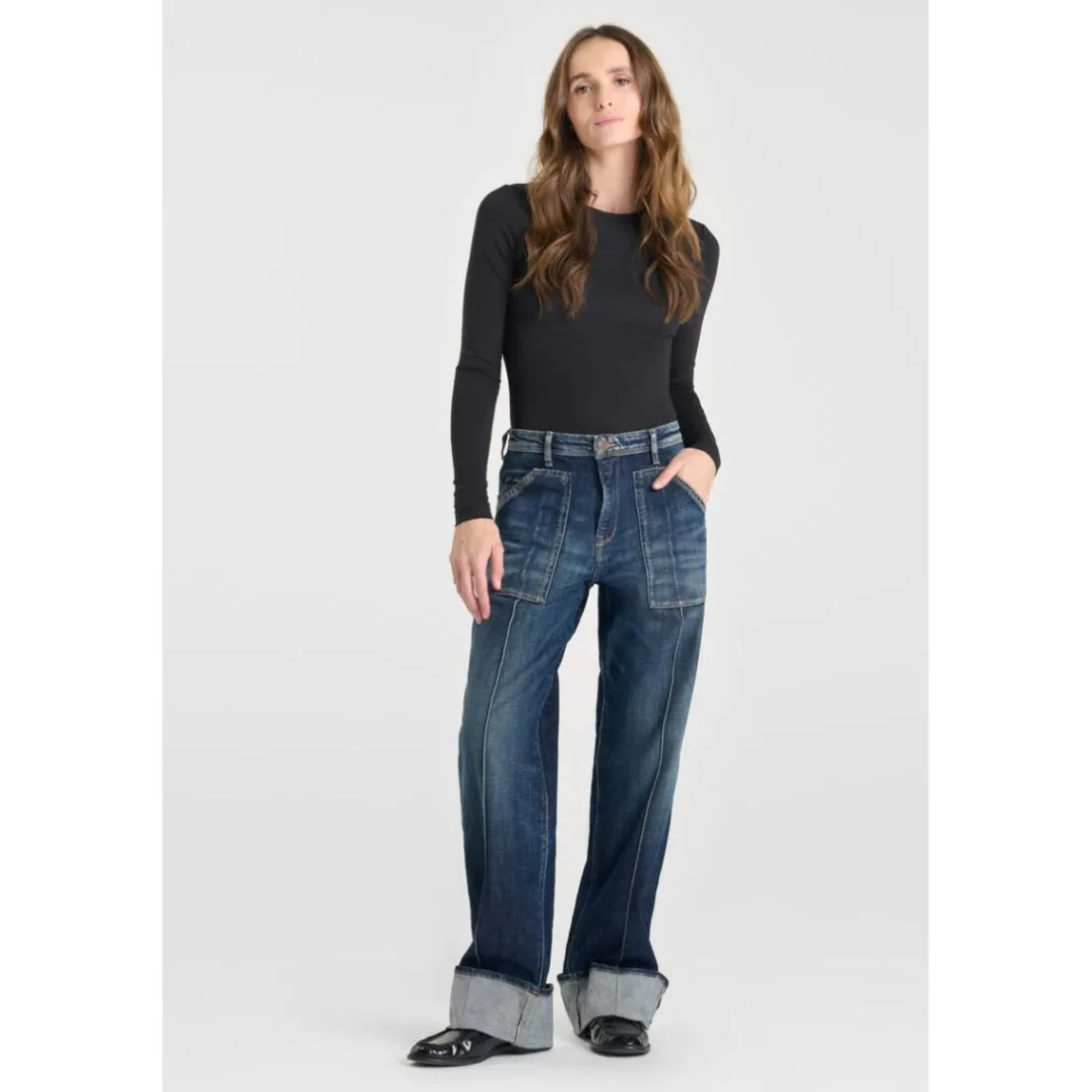 Jeans regular, droit 400/28 regular loose taille haute, longueur 34 bleu en coton Maud